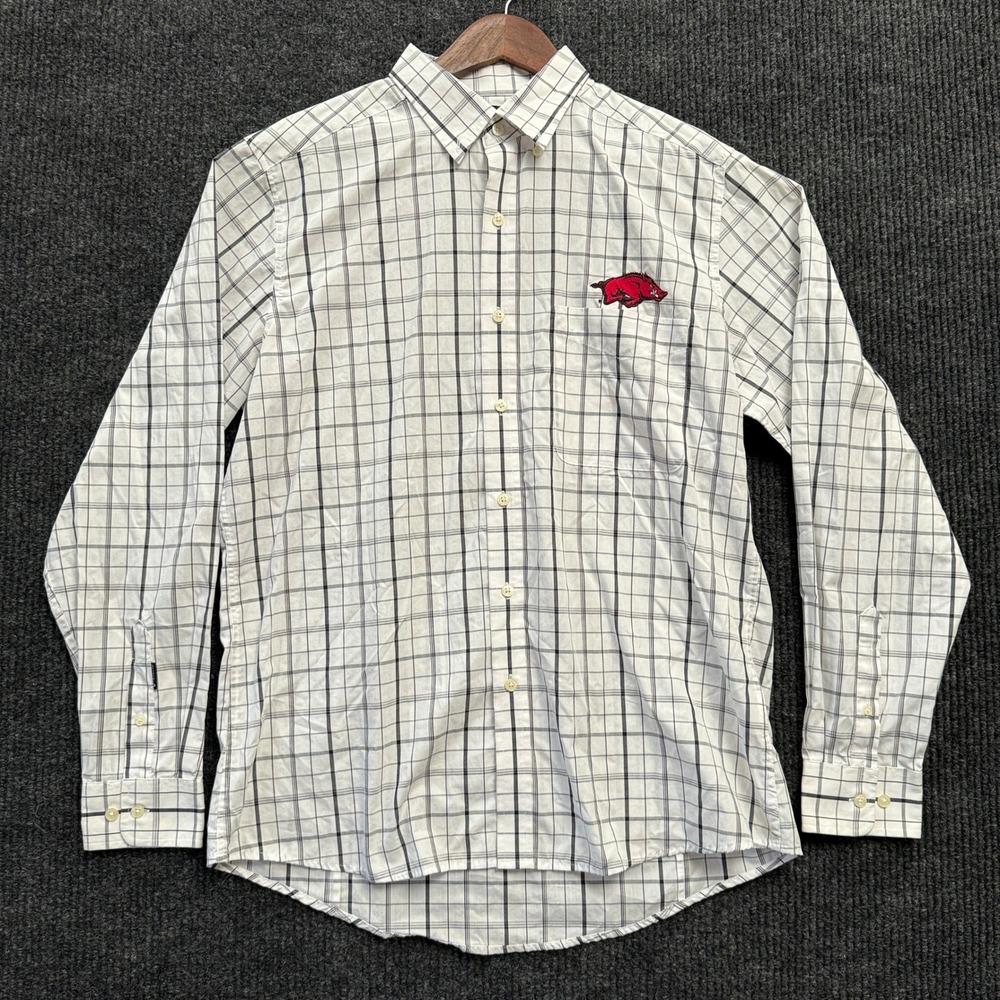 Antigua Arkansas Razorbacks Shirt Mens Large Plaid Long Sleeve Button Down NCAA